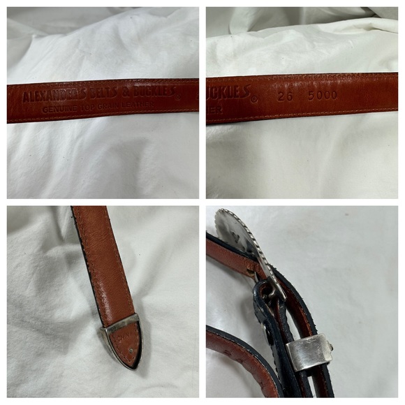 Genuine vintage ALEXANDER'S BELTS sterling silver with 14k black leather belt 26 - Picture 6 of 15